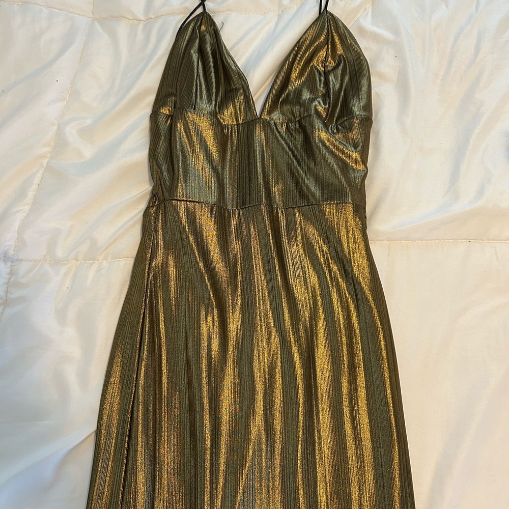 Gold Backless Sundress with Plunge Neckline